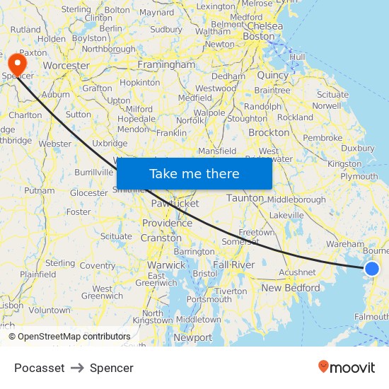 Pocasset to Spencer map