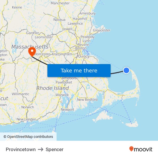 Provincetown to Spencer map