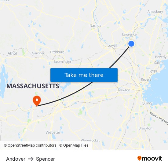 Andover to Spencer map