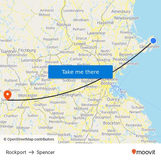 Rockport to Spencer map