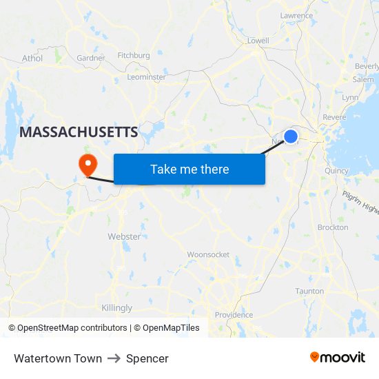 Watertown Town to Spencer map