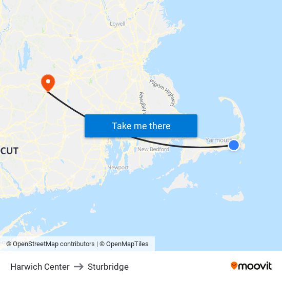 Harwich Center to Sturbridge map