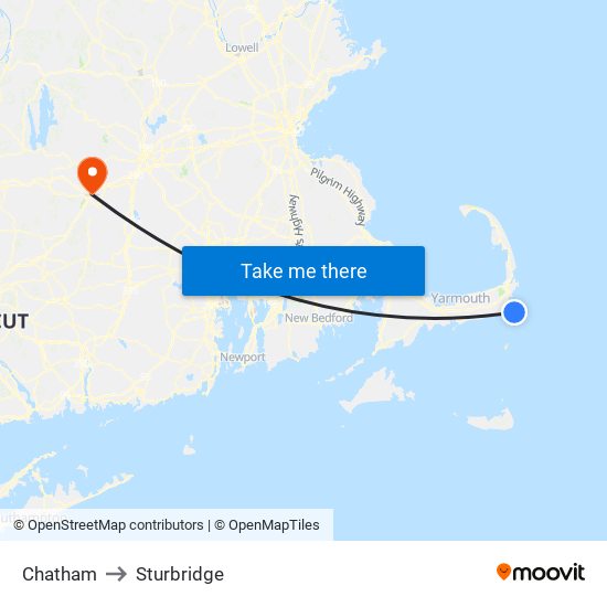 Chatham to Sturbridge map