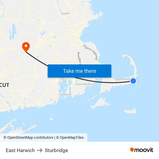 East Harwich to Sturbridge map