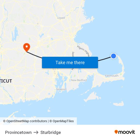 Provincetown to Sturbridge map