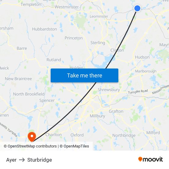 Ayer to Sturbridge map