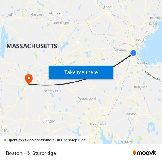 Boston to Sturbridge map