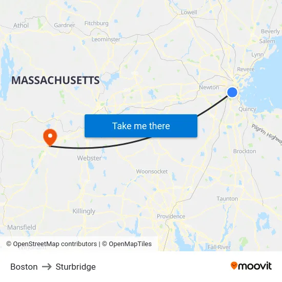 Boston to Sturbridge map