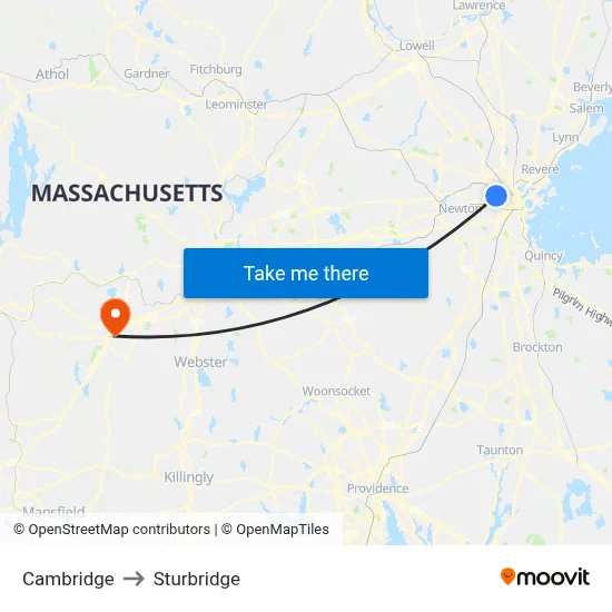 Cambridge to Sturbridge map