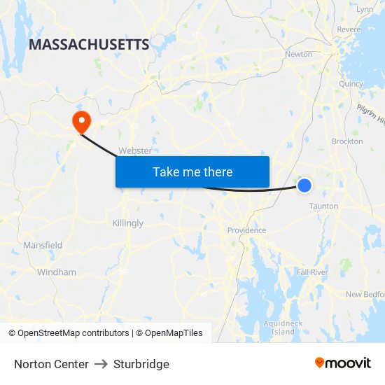 Norton Center to Sturbridge map