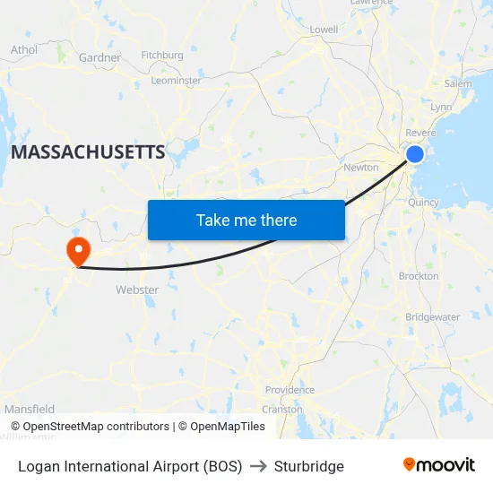 Logan International Airport (BOS) to Sturbridge map