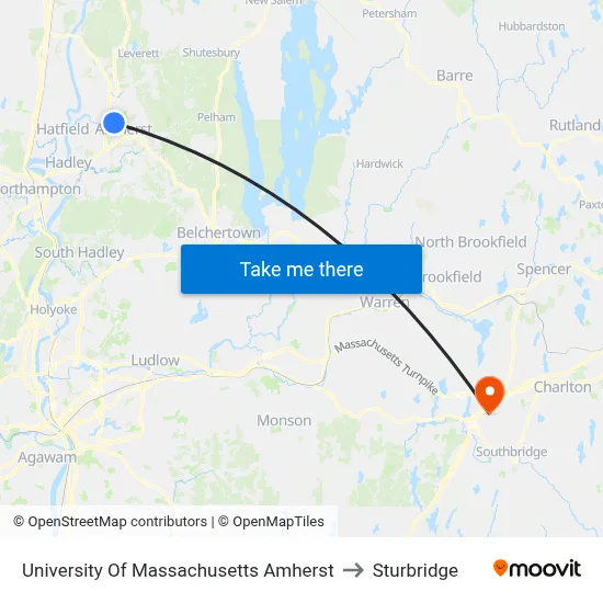University Of Massachusetts Amherst to Sturbridge map