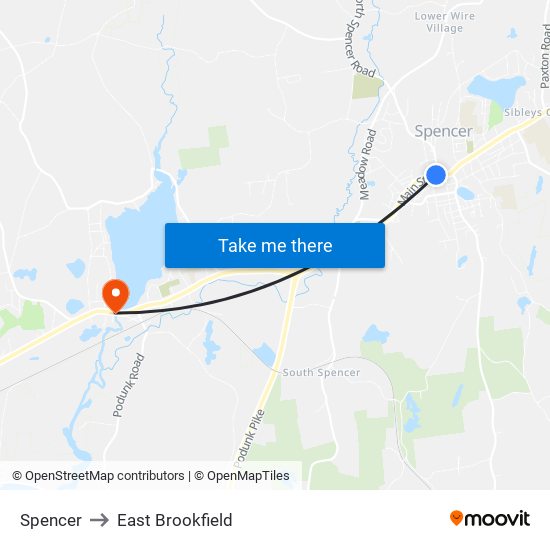 Spencer to East Brookfield map