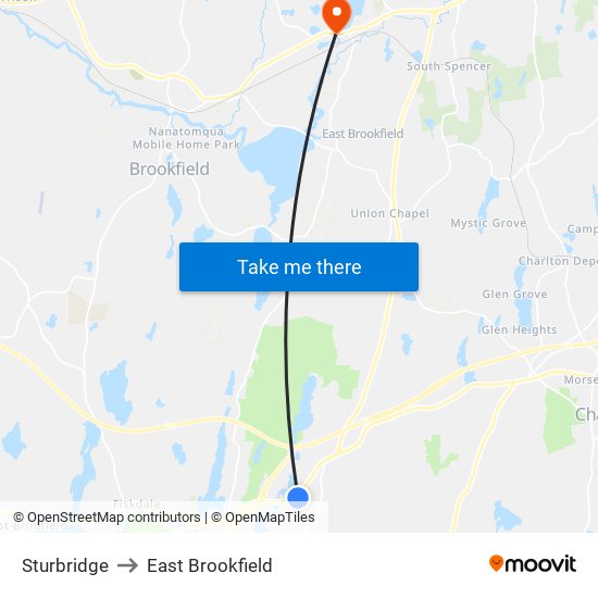 Sturbridge to East Brookfield map