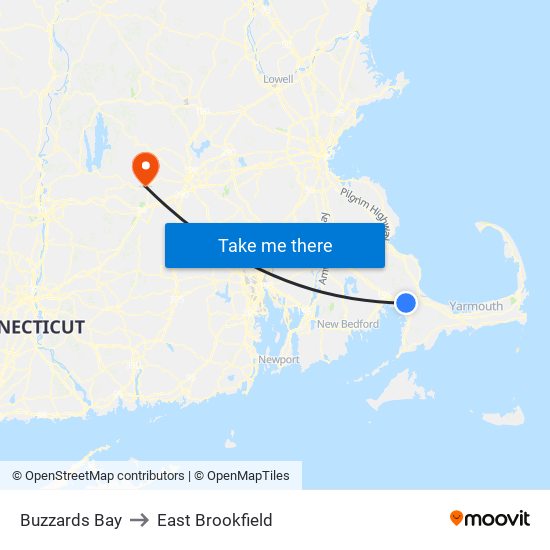 Buzzards Bay to East Brookfield map
