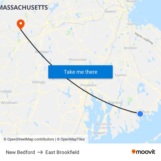 New Bedford to East Brookfield map