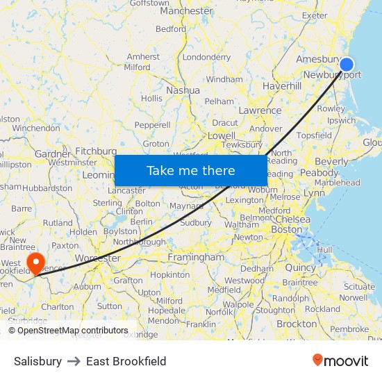 Salisbury to East Brookfield map