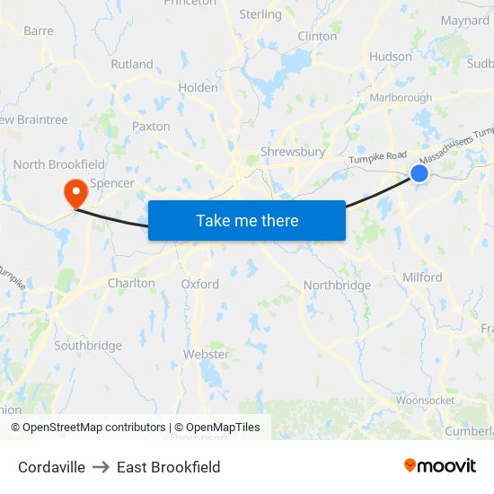 Cordaville to East Brookfield map