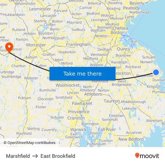 Marshfield to East Brookfield map