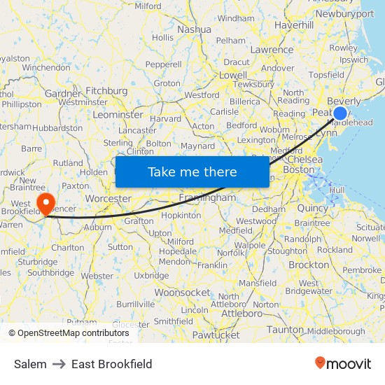 Salem to East Brookfield map