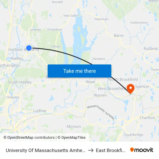 University Of Massachusetts Amherst to East Brookfield map