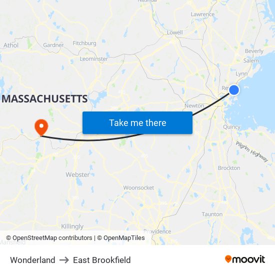 Wonderland to East Brookfield map