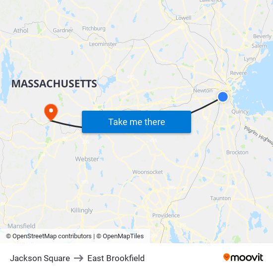 Jackson Square to East Brookfield map