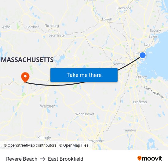 Revere Beach to East Brookfield map