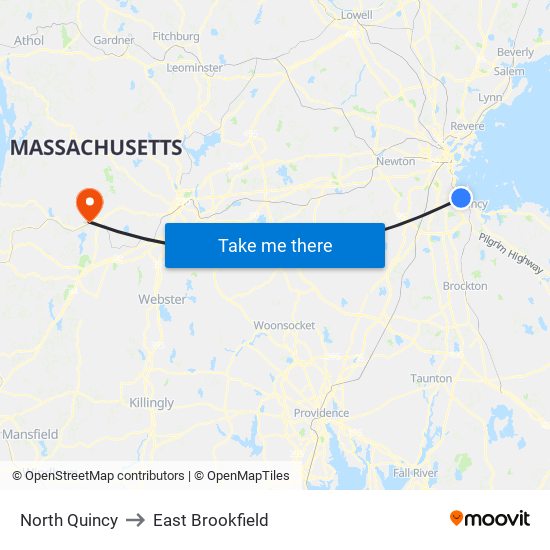 North Quincy to East Brookfield map