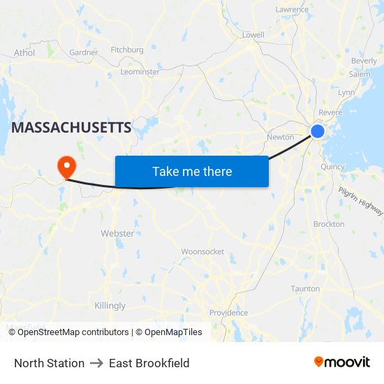 North Station to East Brookfield map