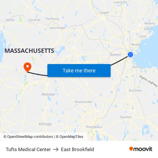 Tufts Medical Center to East Brookfield map