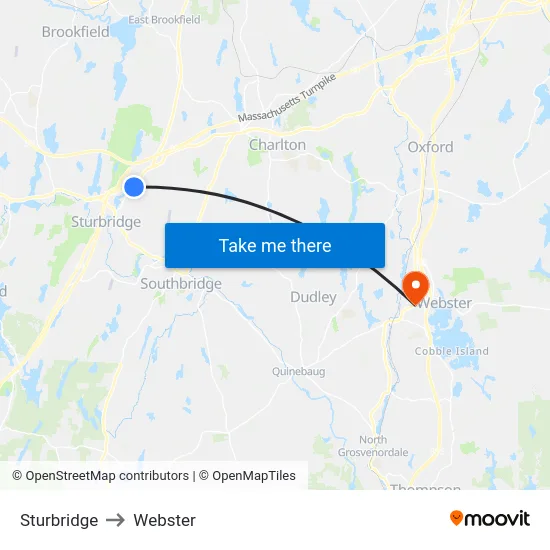 Sturbridge to Webster map
