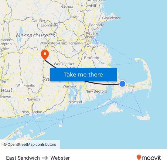 East Sandwich to Webster map