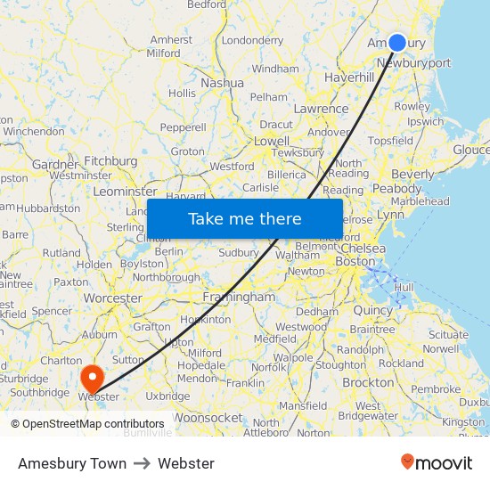 Amesbury Town to Webster map