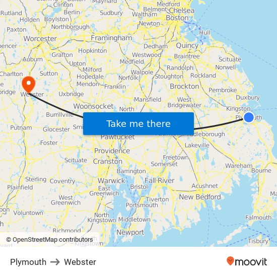 Plymouth to Webster map