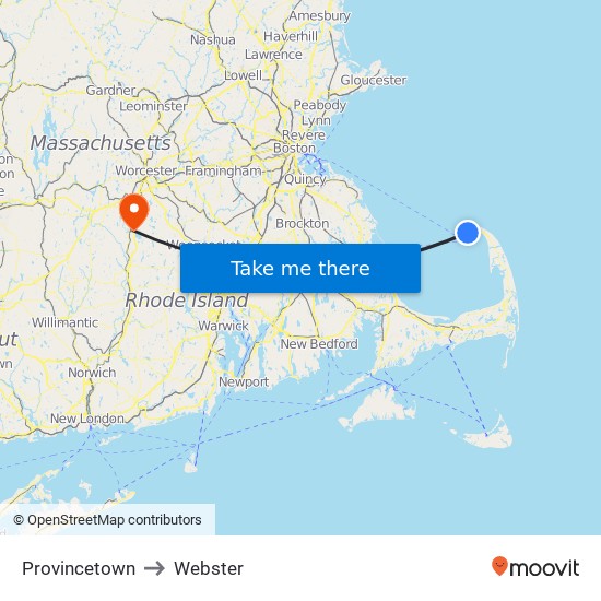 Provincetown to Webster map