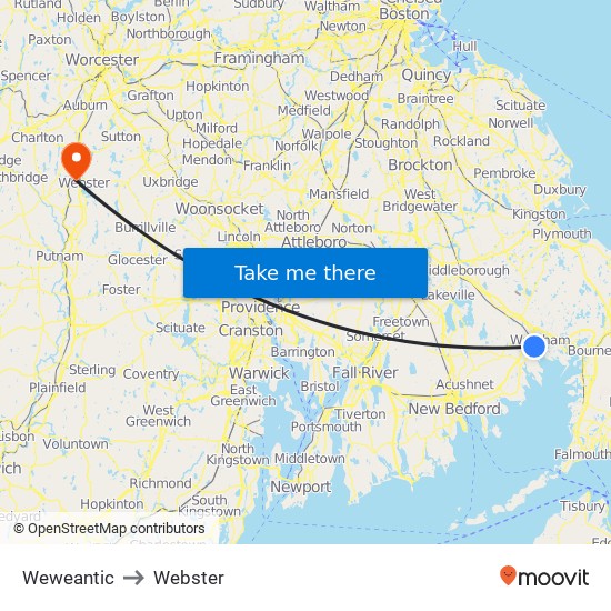 Weweantic to Webster map