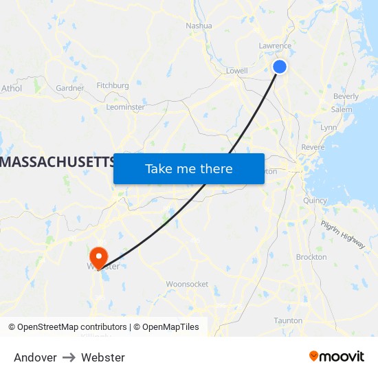 Andover to Webster map
