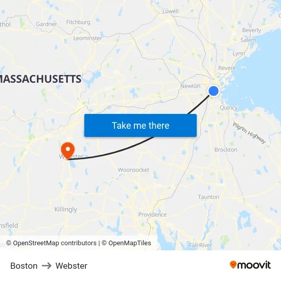 Boston to Webster map