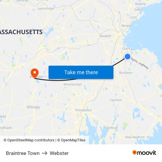 Braintree Town to Webster map