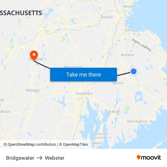 Bridgewater to Webster map