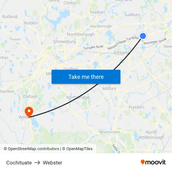 Cochituate to Webster map