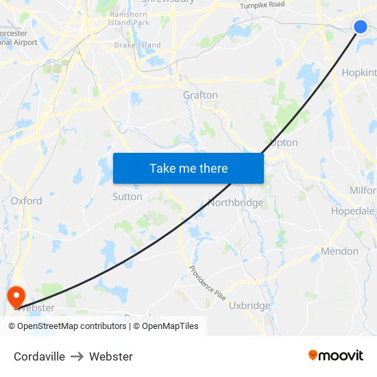 Cordaville to Webster map