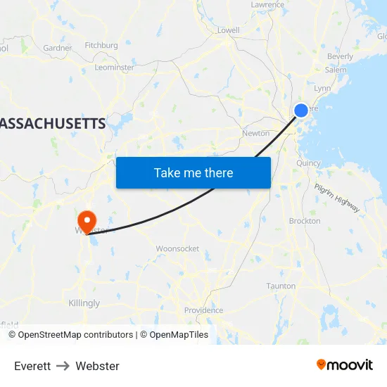 Everett to Webster map