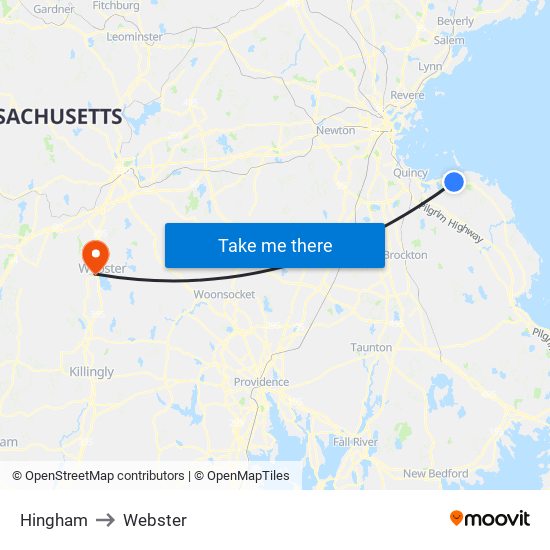 Hingham to Webster map