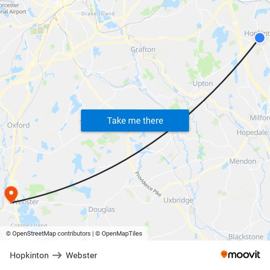 Hopkinton to Webster map