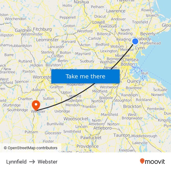 Lynnfield to Webster map