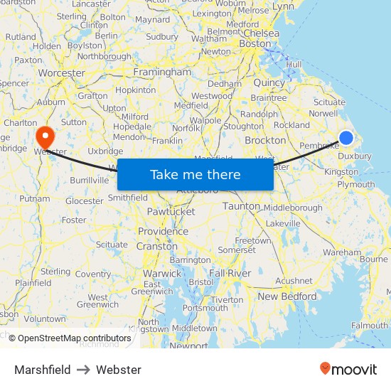 Marshfield to Webster map