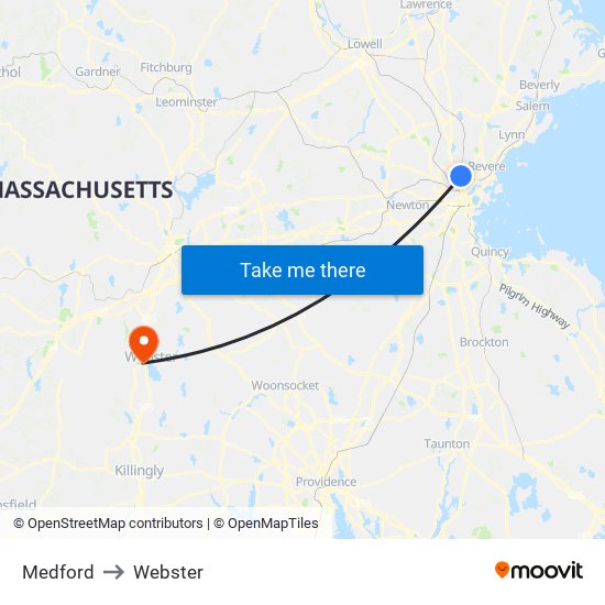 Medford to Webster map