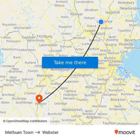 Methuen Town to Webster map